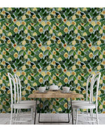 Yellow Avocado Green Leaves Kitchen Wallpaper