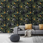 Dark Hawaiian Ferns and Floral Wallpaper