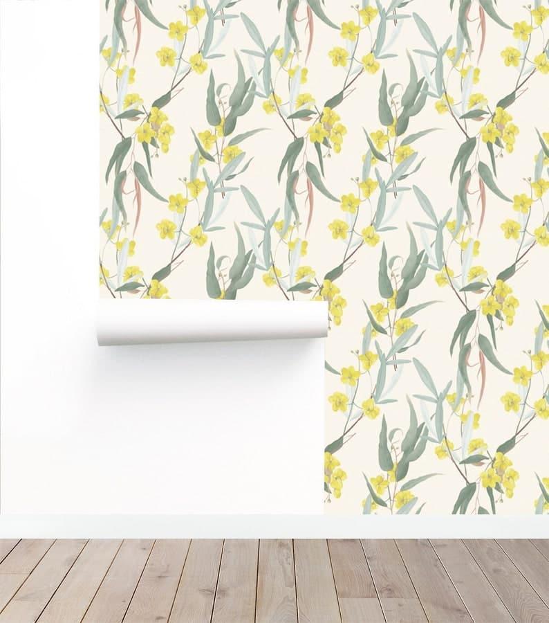 Yellow Flowers and Leaves Botanical Wallpaper 