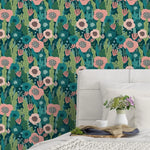 Floral Greenery Pink Flowers Removable Wallpaper