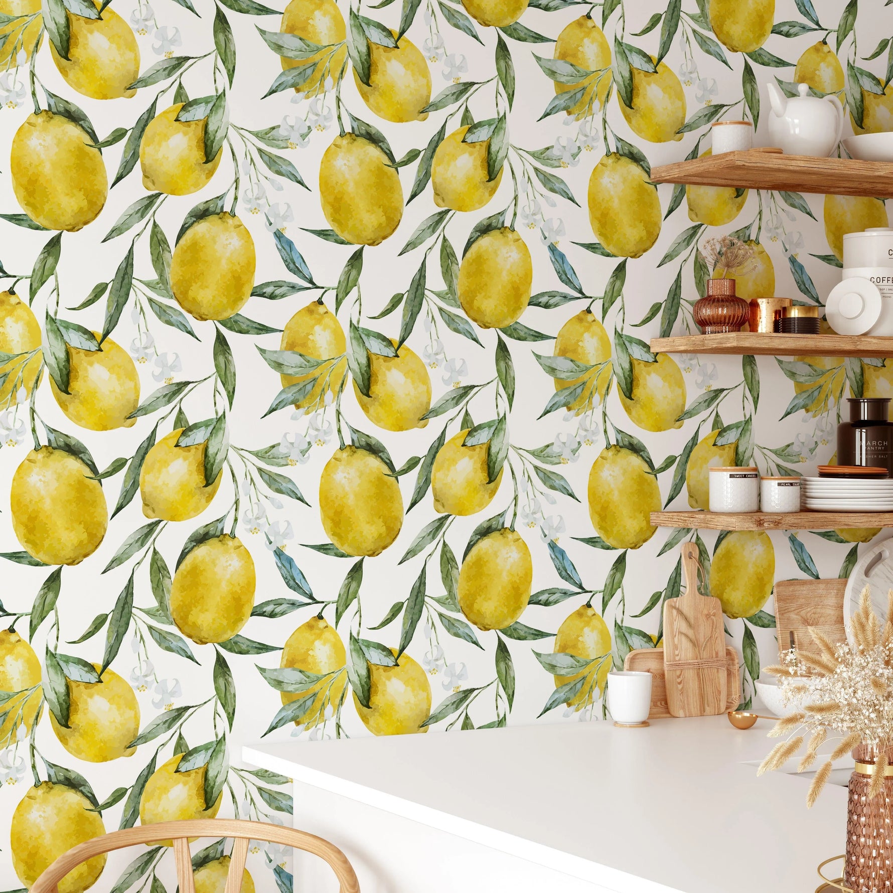 Yellow Lemon Green Fruit Kitchen Removable Wallpaper