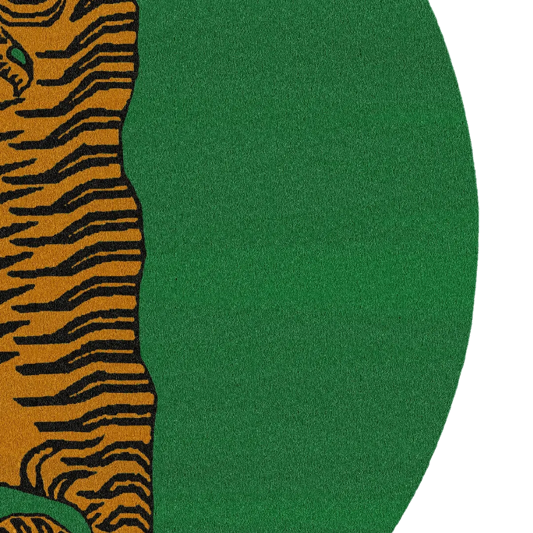 Yellow Tibetan Tiger Green Hand Tufted Round Rug - Green