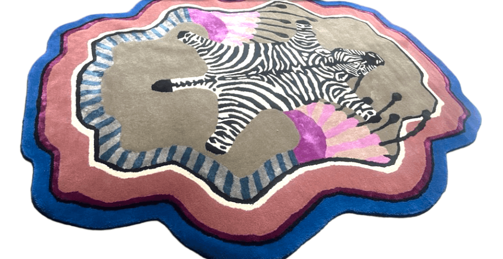 Zebra in the Love Garden Hand Tufted Wool Rug - Pink