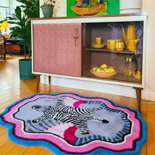 Zebra in the Love Garden Hand Tufted Wool Rug - Pink