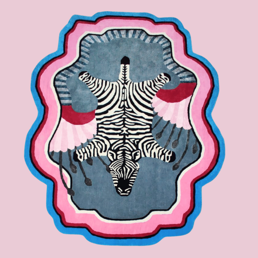 Zebra in the Love Garden Hand Tufted Wool Rug - Pink