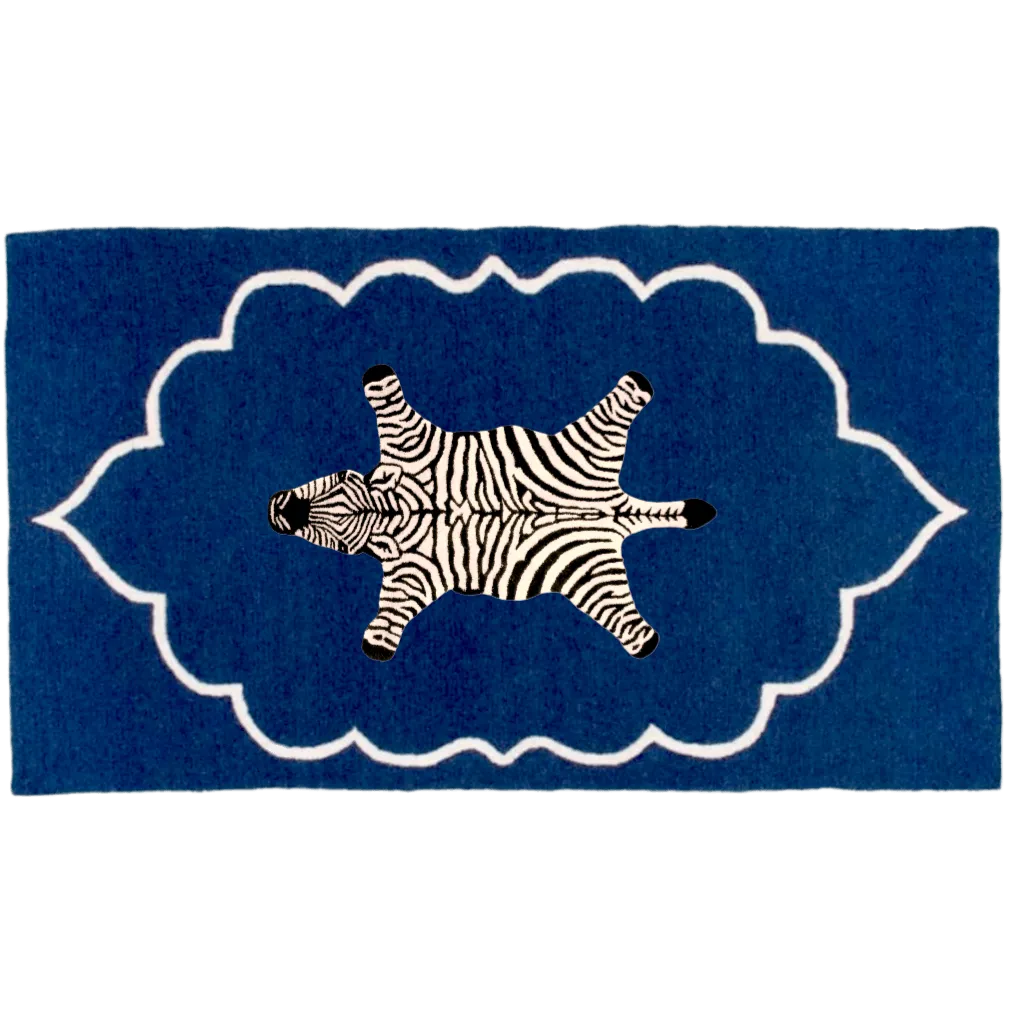 Zebra in the Royal House Hand Tufted Wool Rug - Dark Blue