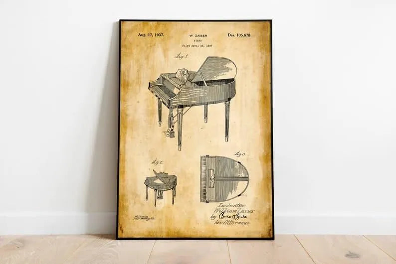 Piano Patent Print| Framed Art Print