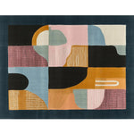 A stylish Geo Terra hand-tufted area rug with a contemporary abstract design, ideal for a dining room or office. This wool rug features a mix of vibrant colors and geometric patterns, perfect for adding a modern touch to formal dining room rugs or as a dining table rug centerpiece.