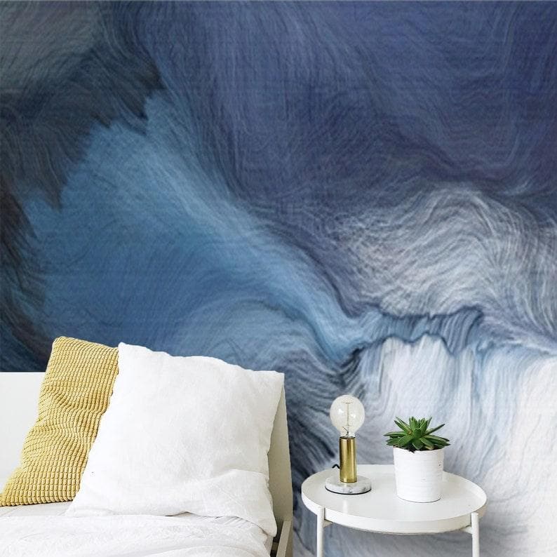 Abstract Art Blue and Black Wind Wallpaper Mural 