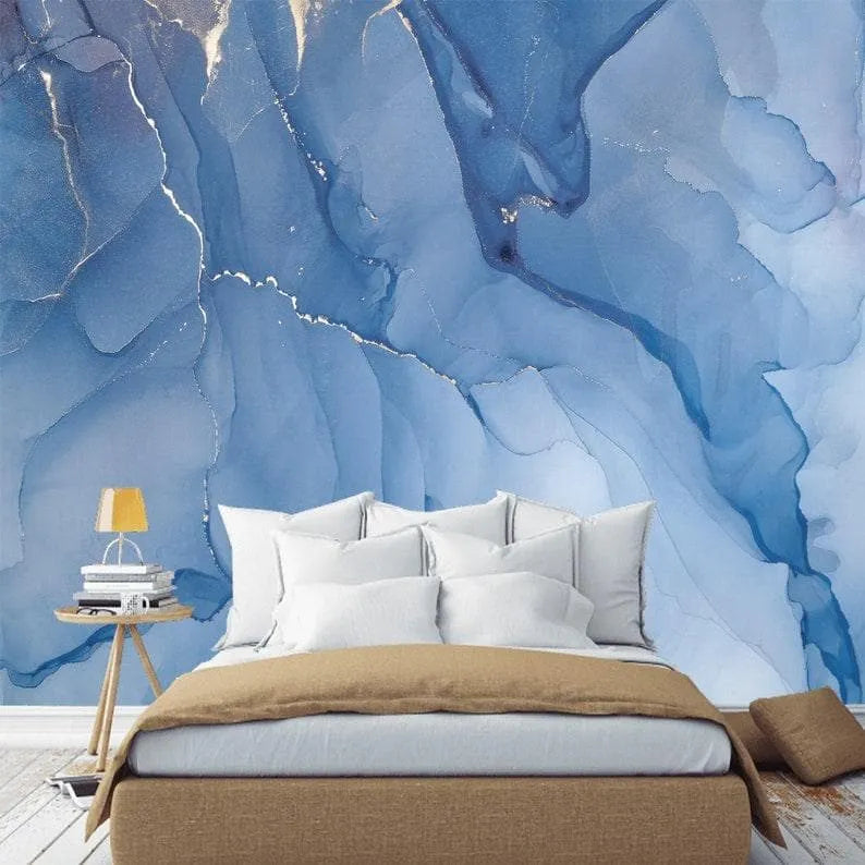 Abstract Art Blue Marble Wallpaper Mural