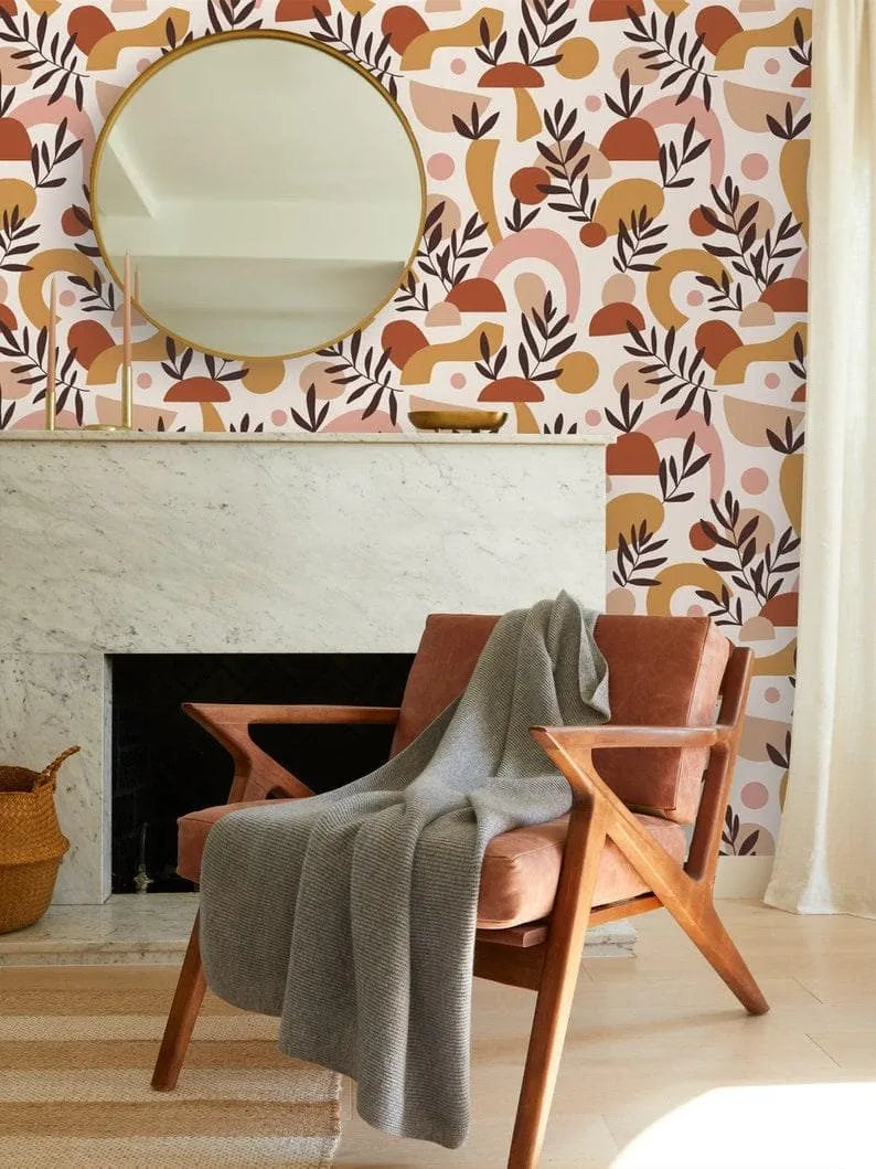 Abstract Beige Geometric Terracotta Wallpaper