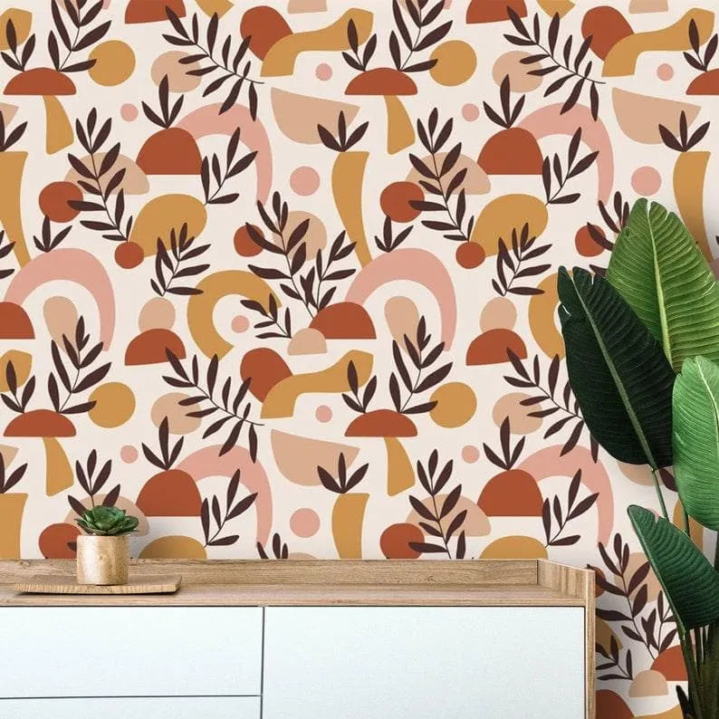 Abstract Beige Geometric Terracotta Wallpaper