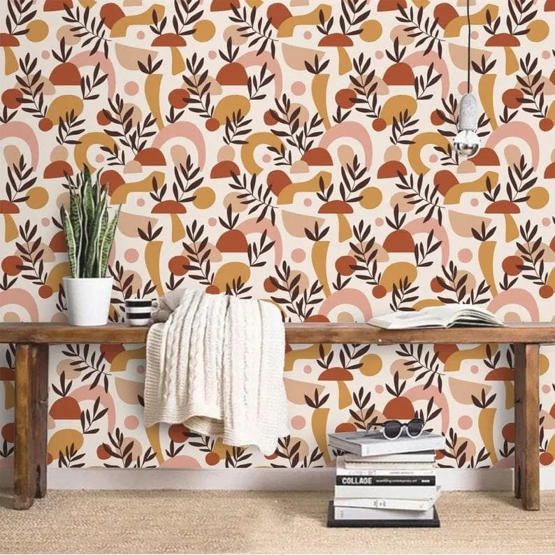 Abstract Beige Geometric Terracotta Wallpaper