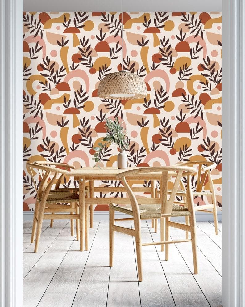 Vintage Willows Leaves and Flowers on Dark Wallpaper Vintage Willows Leaves and Flowers on Dark Wallpaper Abstract Beige Geometric Terracotta Wallpaper 