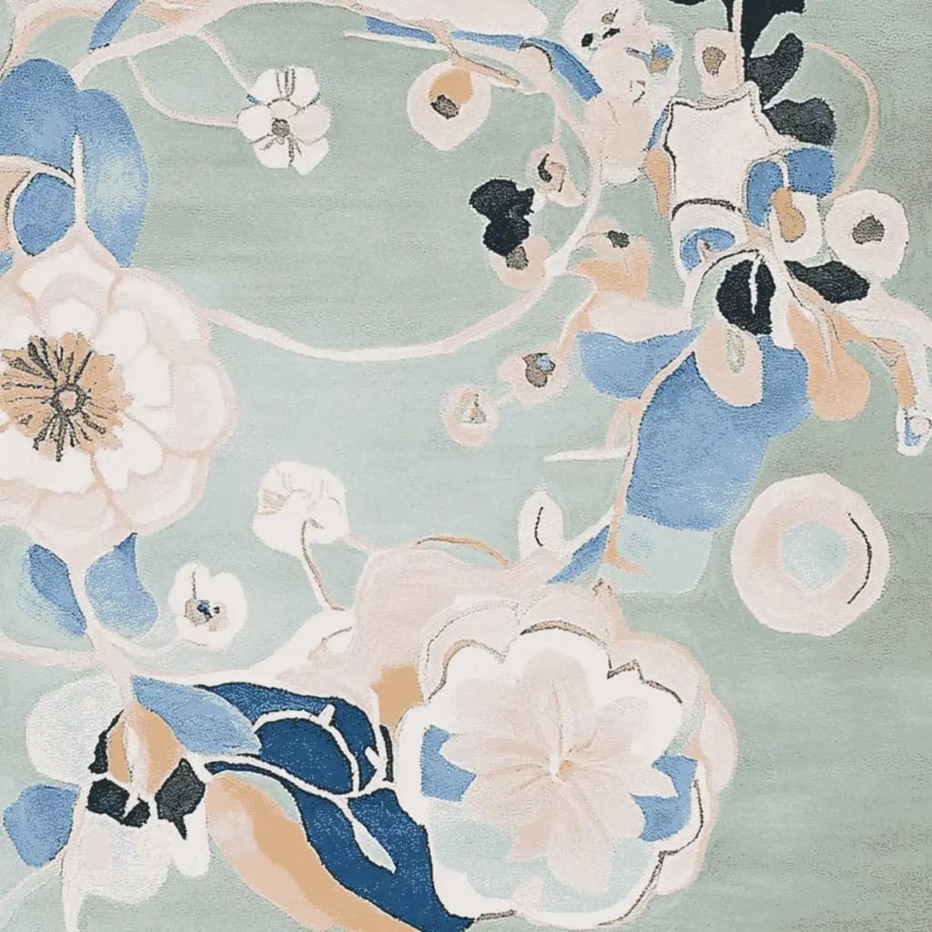 This area rug features a vibrant abstract floral design with soft pastel colors, perfect for enhancing a large living room. Hand-tufted with high-quality wool, this wool rug offers a unique touch to rugs for living room spaces.