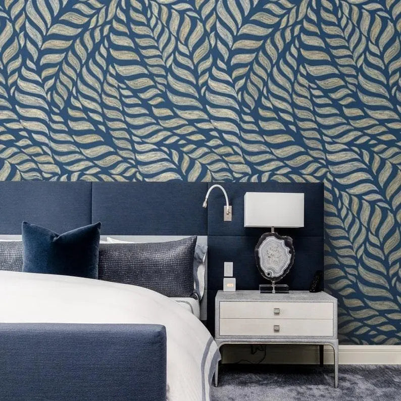 Abstract Blue Leaves Wallpaper Mural