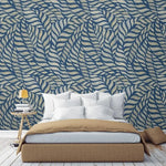 Abstract Blue Leaves Wallpaper Mural