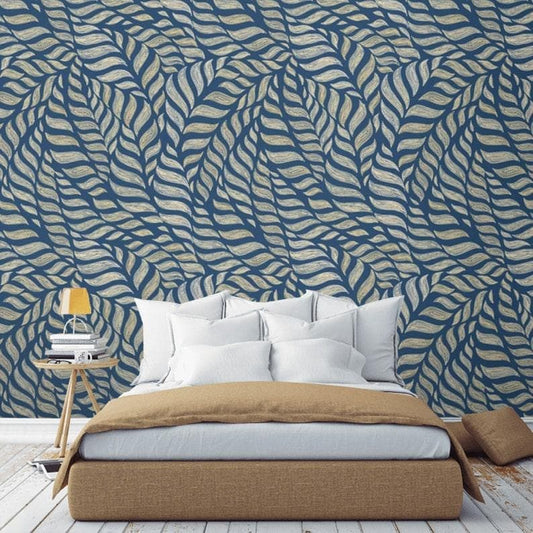 Abstract Blue Leaves Wallpaper Mural - MAIA HOMES