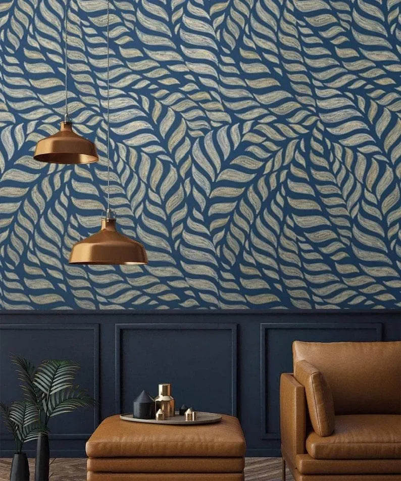 Abstract Blue Leaves Wallpaper Mural