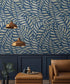 Abstract Blue Leaves Wallpaper Mural