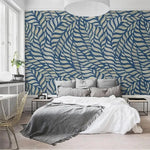 Abstract Blue Leaves Wallpaper Mural