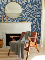 Abstract Blue Leaves Wallpaper Mural