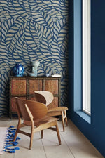 Abstract Blue Leaves Wallpaper Mural