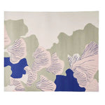 Top view of the Abstract Coastal Bloom Hand Tufted Area Rug, showcasing a contemporary design with soft pink, blue, and green hues. This elegant wool rug is perfect for enhancing living room spaces, ideally sized at 8x10, making it a stylish addition to any modern home.