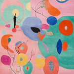 A vibrant and colorful abstract design on an area rug, perfect for adding a contemporary flair to your living room. This wool rug features playful shapes and colors, making it a stylish choice for living room rugs 8x10 in size.