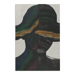 Abstract Duality Flowing Contrast Rug flatlay close, charcoal print with layered dark green and mustard paint stroke accent