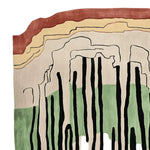 Top view of the Abstract Earth Pulse Hand Tufted Area Rug showcasing a unique design with earthy tones and bold black lines. Perfect for adding a contemporary touch to any living room. This wool rug is an excellent choice for those seeking stylish living room area rugs.