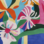 A vibrant Abstract Flora Flow Hand Tufted Area Rug showcasing a colorful floral design with bold hues of orange, pink, blue, and green. Ideal for those seeking contemporary rugs for living rooms, this square wool rug adds a splash of artistic flair, perfectly complementing modern interiors.