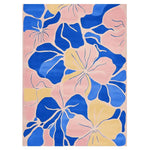 Abstract Floral Bloom Hand Tufted Area Rug featuring vibrant blue and yellow flower patterns on a soft pink background, adding a lively and artistic touch to any room.