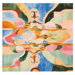 Vibrant abstract fusion hand-tufted area rug featuring a contemporary design with a blend of colorful shapes and patterns. Perfect as a square rug for living rooms, this wool rug measures 8x10 and adds a modern touch to any space.