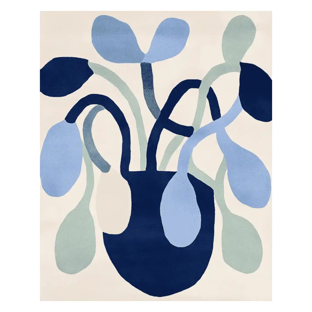 Abstract Garden Growth Hand Tufted Area Rug featuring a contemporary design with blue and green organic shapes on a light background, ideal for large living rooms. This wool rug adds a modern touch and is perfect for those seeking stylish area rugs for the living room.