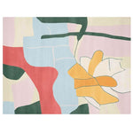 Top view of a vibrant Abstract Garden Hand Tufted Area Rug, perfect for enhancing living room decor. The contemporary rug features bold, colorful patterns with floral and geometric designs, crafted from quality wool. Ideal for those seeking stylish area rugs for living rooms.