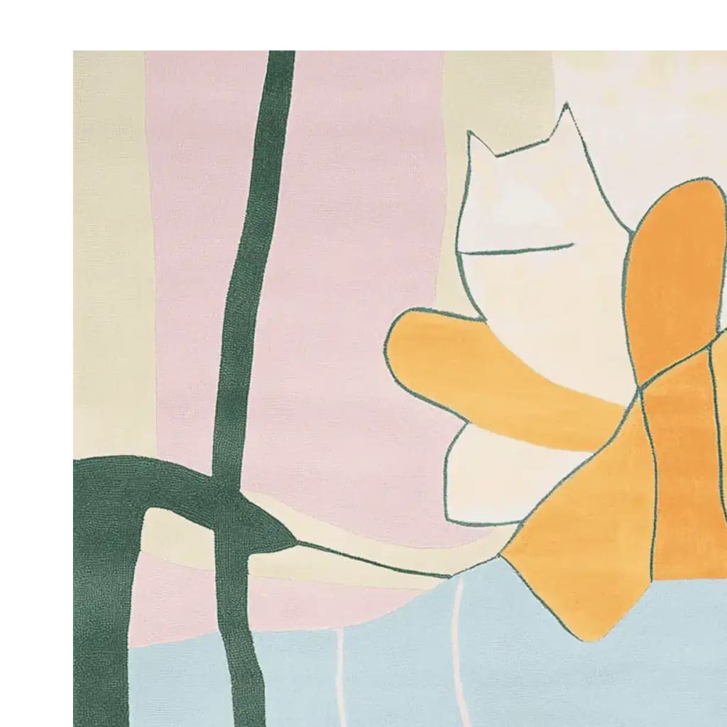 Close-up view of the Abstract Garden Hand Tufted Rug, showcasing a contemporary design with bold geometric shapes in pastel shades. Perfect for adding a modern touch to living room area rugs, this wool rug blends artistic flair with functionality, ideal for area rugs for living room settings.