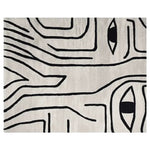 Top view of the Abstract Gaze Hand Tufted Rug, a contemporary area rug featuring bold black lines on a soft wool background, ideal for living room settings. This 8x10 rug adds a modern artistic touch to any space.