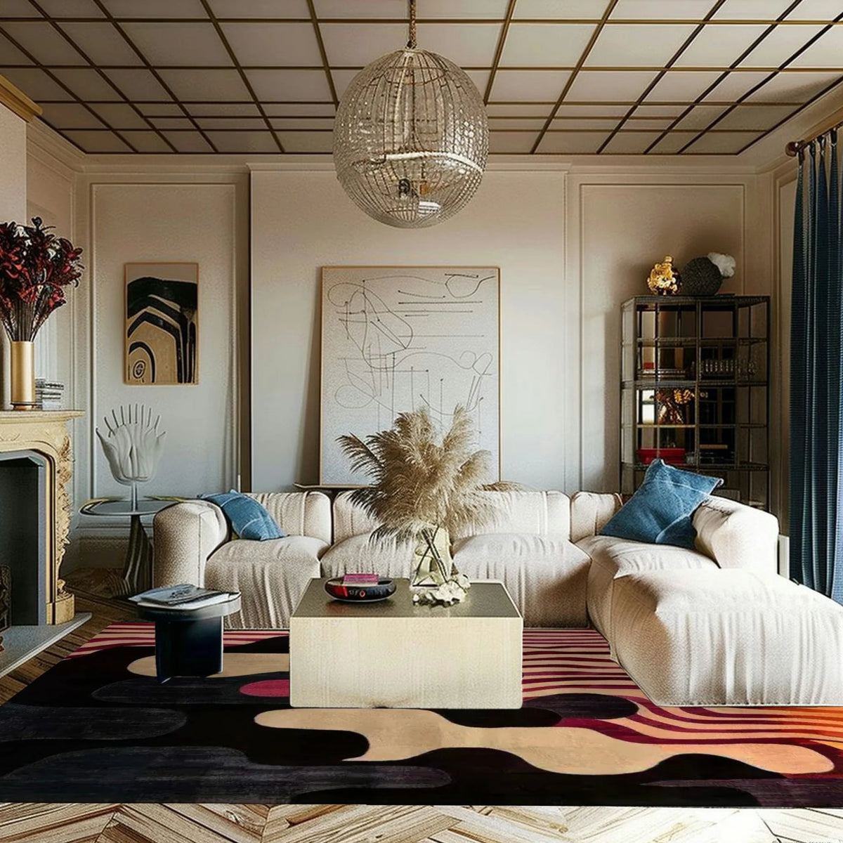 Abstract Ink Blot Hand Tufted Rug 