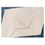 Top view of an Abstract Line Field Hand Tufted Area Rug, showcasing a modern design with bold, sweeping lines on a light background, perfect for adding a contemporary touch to large living room spaces. This elegant wool rug enhances any decor with its artistic flair, ideal for those seeking stylish living room area rugs.