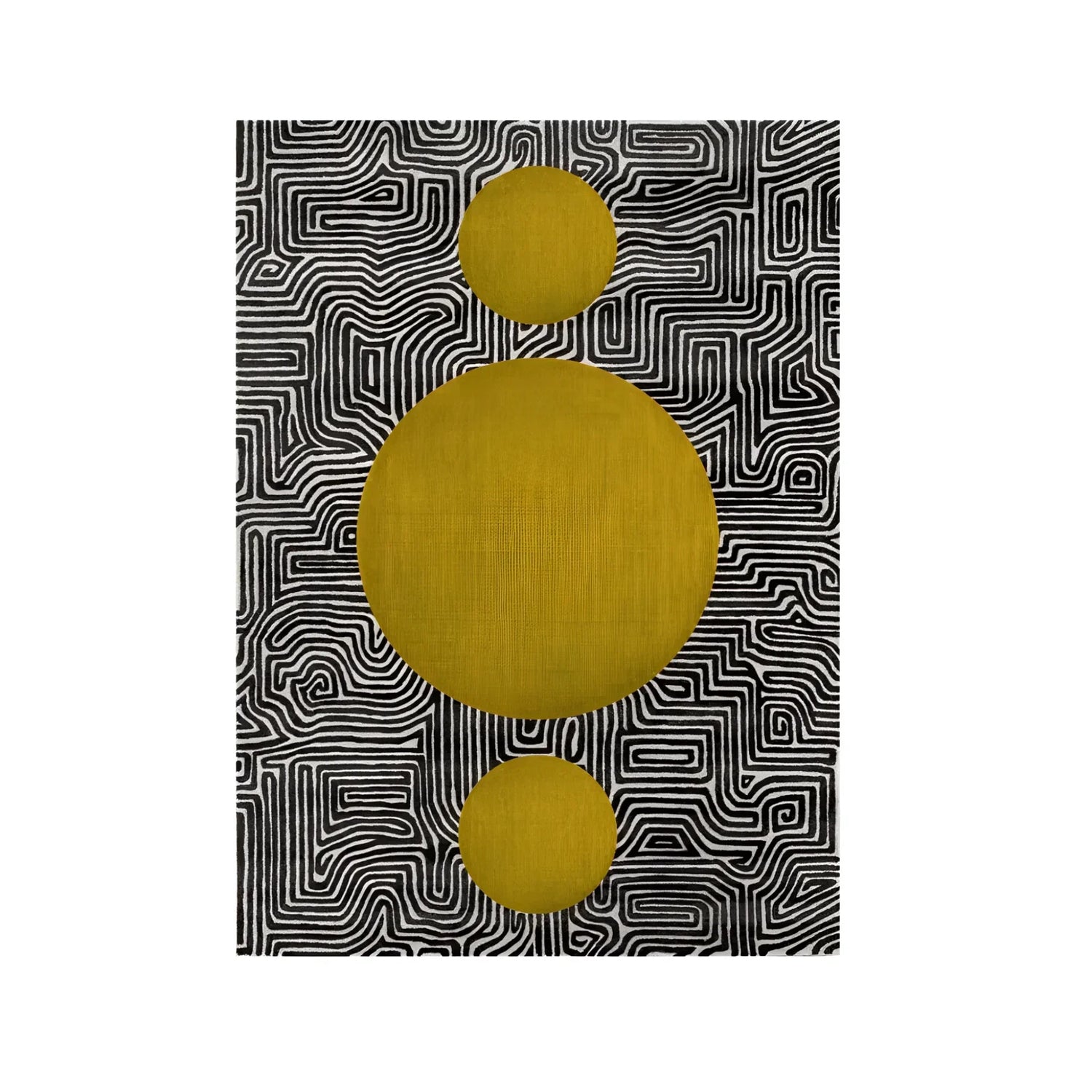 Abstract Maze Golden Sun Hand Tufted Wool Rug