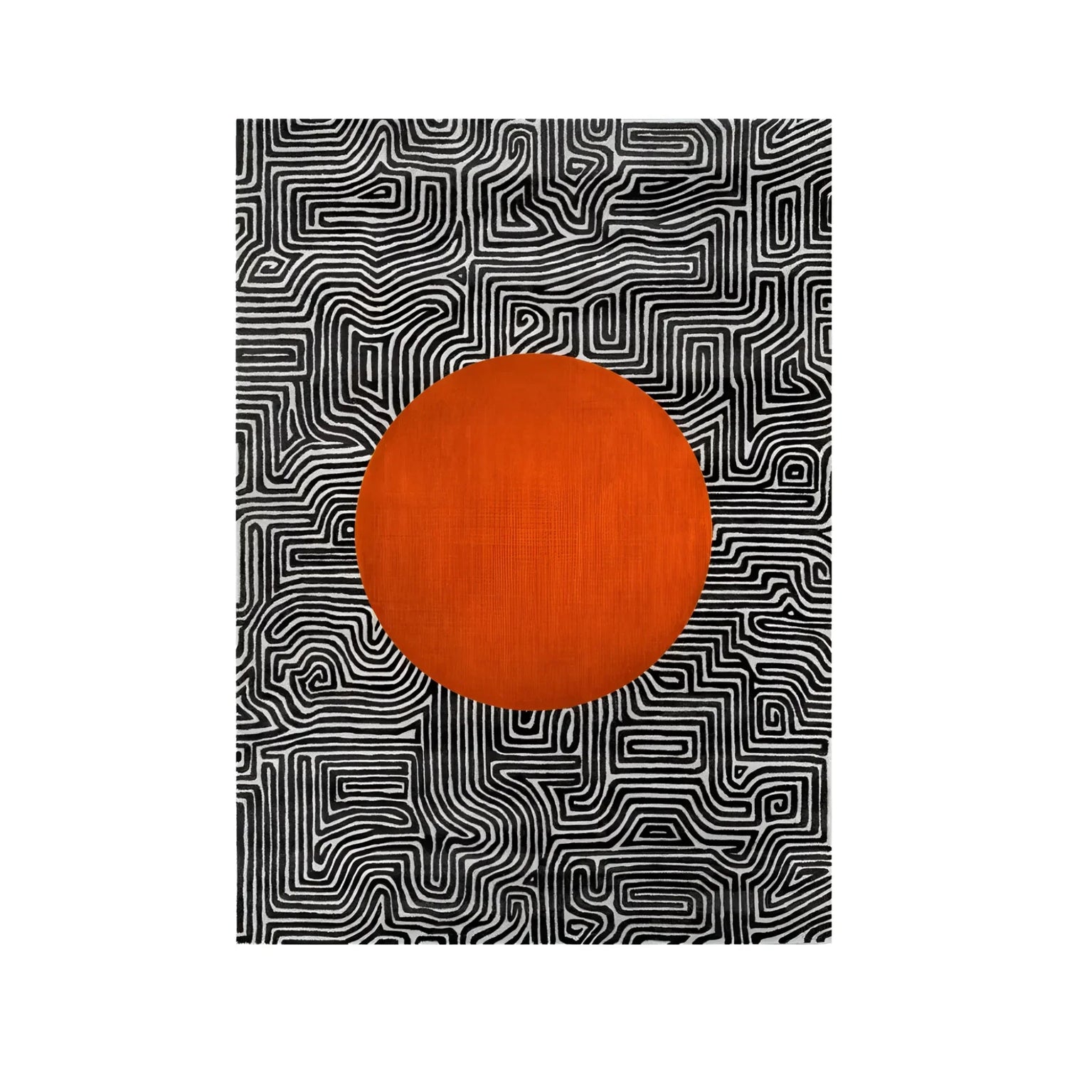 Abstract Maze Orange Sun Hand Tufted Wool Rug