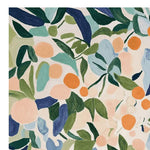 This vibrant area rug features an abstract nature-inspired design, perfect for large living room spaces. The contemporary rug showcases a dynamic mix of green, blue, and orange hues with leaf and floral patterns. This wool rug adds a modern touch to any home decor, ideal for those seeking stylish rugs for living room settings.
