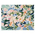 A colorful abstract area rug featuring a blend of pastel and vibrant hues with floral and leaf patterns, perfect for large living room spaces. This contemporary wool rug adds a touch of nature-inspired elegance to any setting, making it an ideal choice for those seeking stylish rugs for living room decor.
