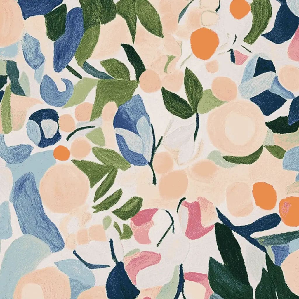 This vibrant area rug features an abstract nature design with bold colors including shades of blue, green, and peach, perfect for large living rooms. The contemporary rug is hand-tufted with wool, making it an ideal choice for stylish rugs for the living room.