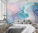 Abstract Pink Purple Blue Faux Gold Wallpaper Mural