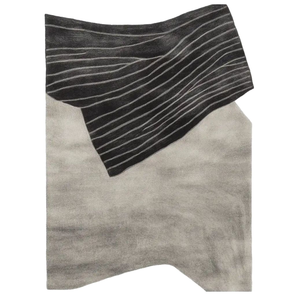 Top view of the Abstract Rhythmic Line Hand Tufted Area Rug showcasing its contemporary design with flowing lines. Perfect for enhancing large living rooms, this wool rug offers a modern touch to any space.