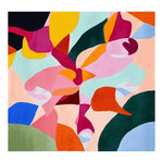 Vibrant and contemporary abstract shape design on a square area rug. Perfect for adding a splash of color to your living room, this hand-tufted wool rug combines bold hues of pink, orange, blue, and green. An ideal choice for those seeking unique and stylish area rugs for living room spaces.