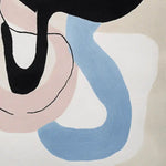 A contemporary area rug featuring abstract shapes in soft pastel colors, including blue, pink, and beige, perfect for adding a modern touch to any living room. This hand-tufted wool rug is ideal as an 8x10 area rug for living rooms.