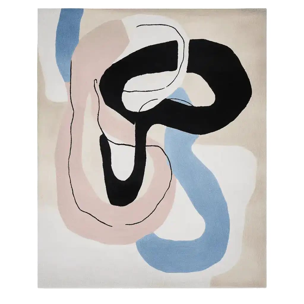 Experience modern elegance with this area rug, showcasing an abstract design in soft pastel tones. Ideal for contemporary living rooms, this 8x10 wool rug combines style and comfort, making it perfect for any chic space.